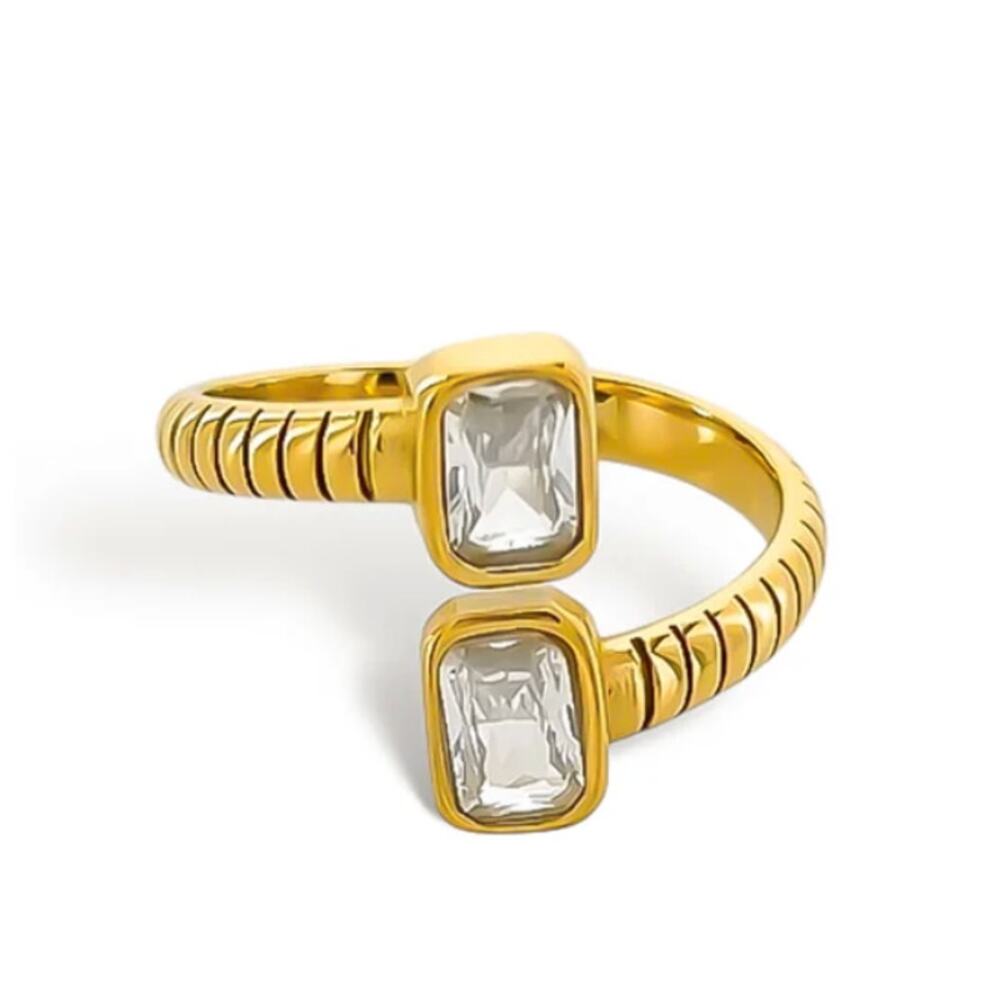 Open Ring with Baguette CZ Stones  Adjustable Fit
